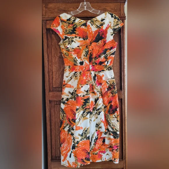 ERDEM TANYA FLORAL PRINT PENCIL DRESS IN ORANGE UK8 US4 - Picture 2 of 9